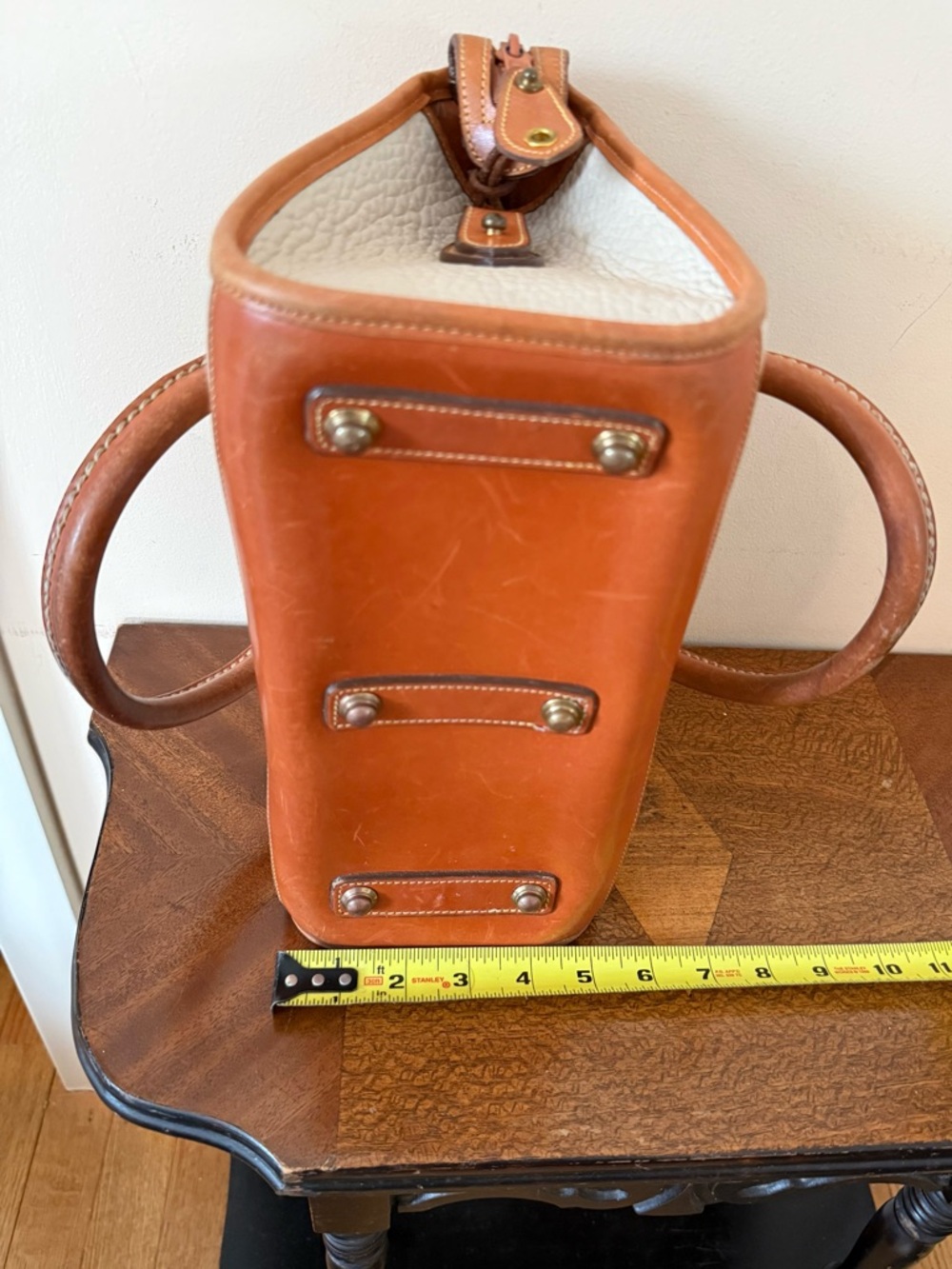 Dooney & Bourke White and Tan Pebbled Leather Satchel - Picture 4 of 10